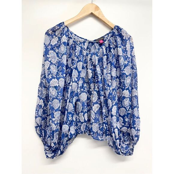 Vince Camuto Blouse Size XXS Ballon Sleeve Floral Pullover Peplum NEW - Picture 2 of 10